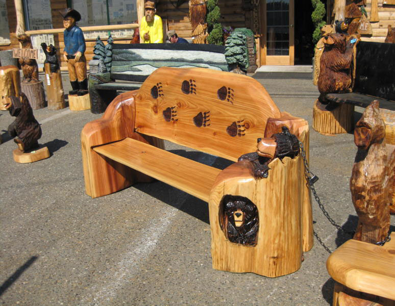 Wooden chainsaw carved bench